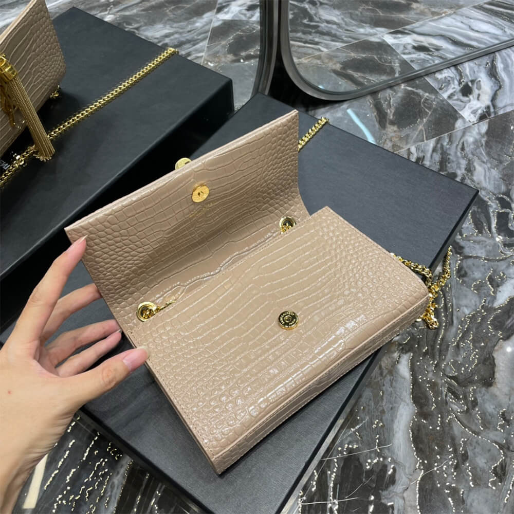 beige YSL KATE EMBOSSED SHOULDER BAG - Image 6