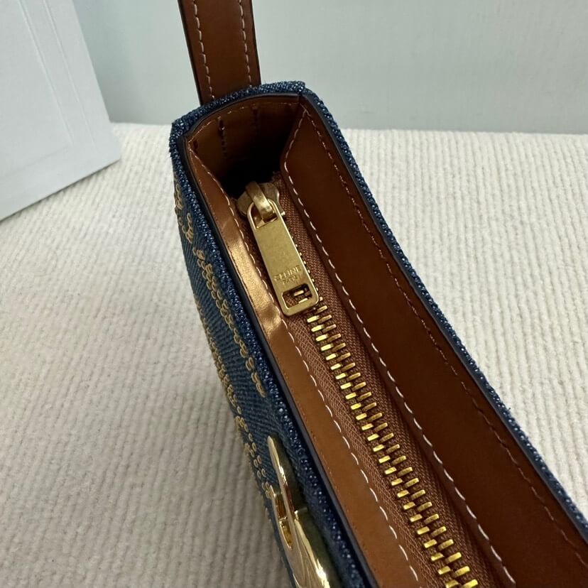 CELINE TILLY TRIOMPHE Medium Bag in Studded Denim and Calfskin - Image 7