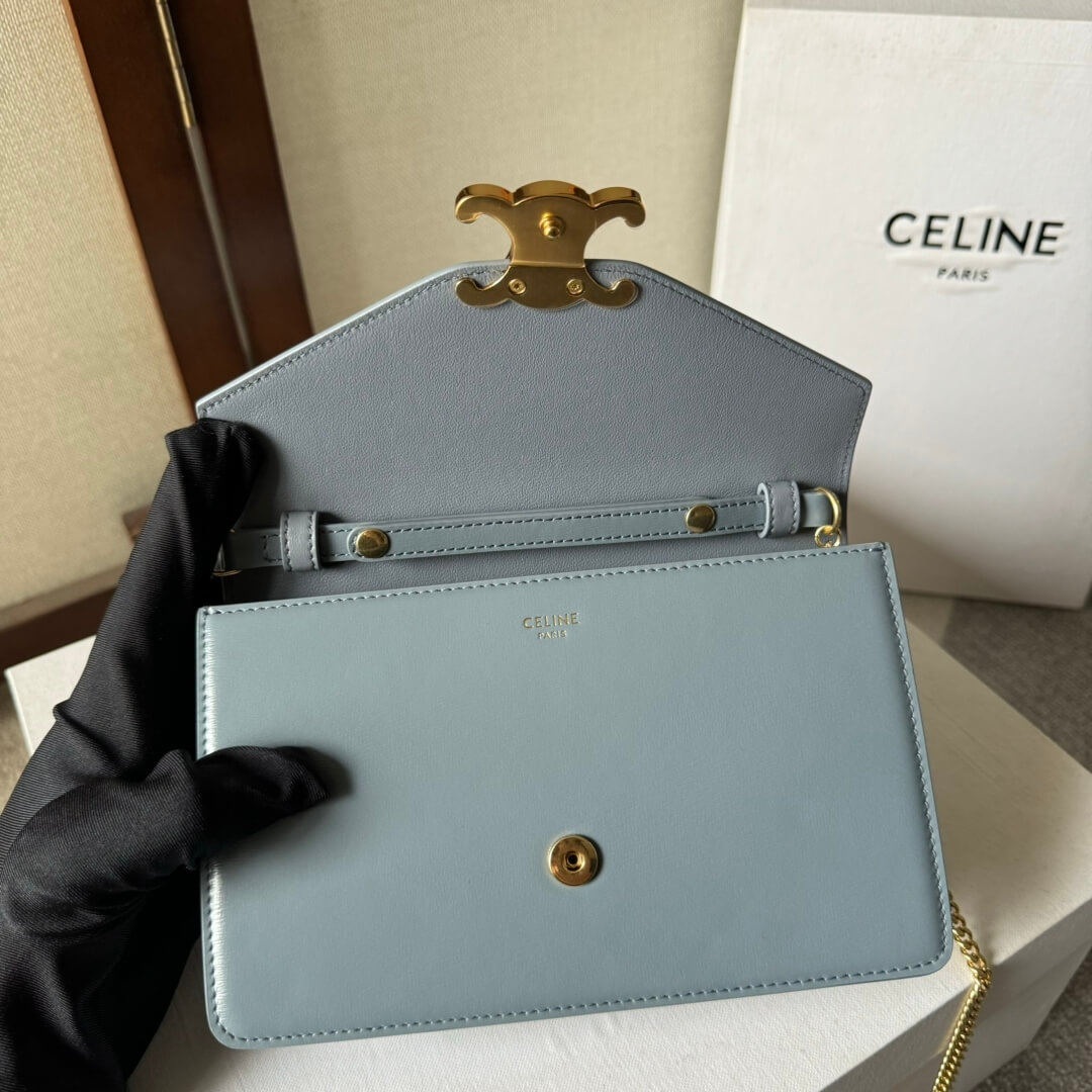 Light blue Light blue CELINE MARGO Shiny Calfskin Leather Chain Wallet - Image 7
