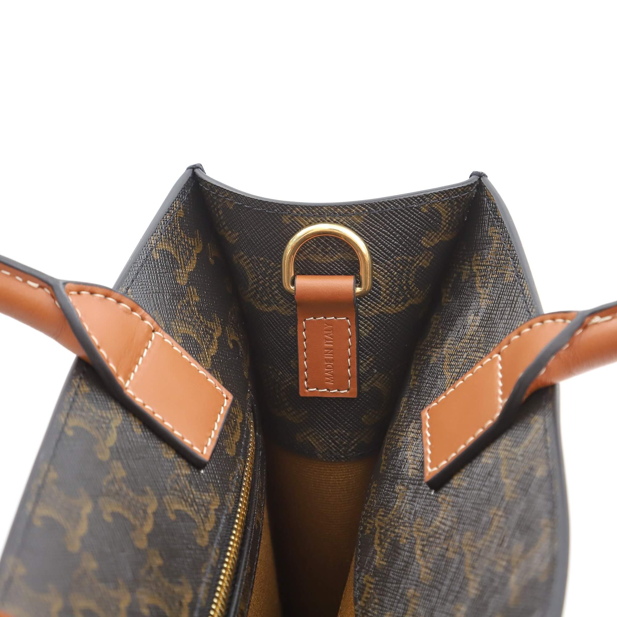 Tan CELINE Vertical Cabas bag in calfskin with logo print and Celine print - Image 7