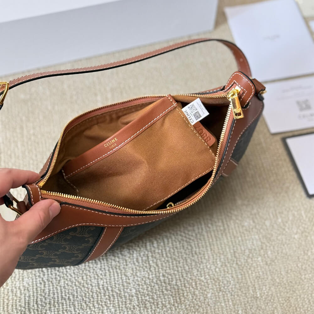 CELINE STRIPED LOGO PRINTED COW LEATHER HOBO BAG - Image 7