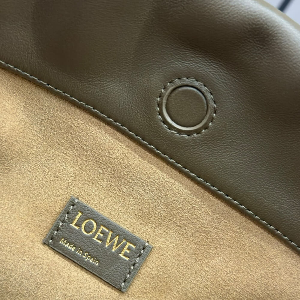 Dark Khaki Green Loewe Medium Flamenco purse in mellow nappa lambskin - Image 7