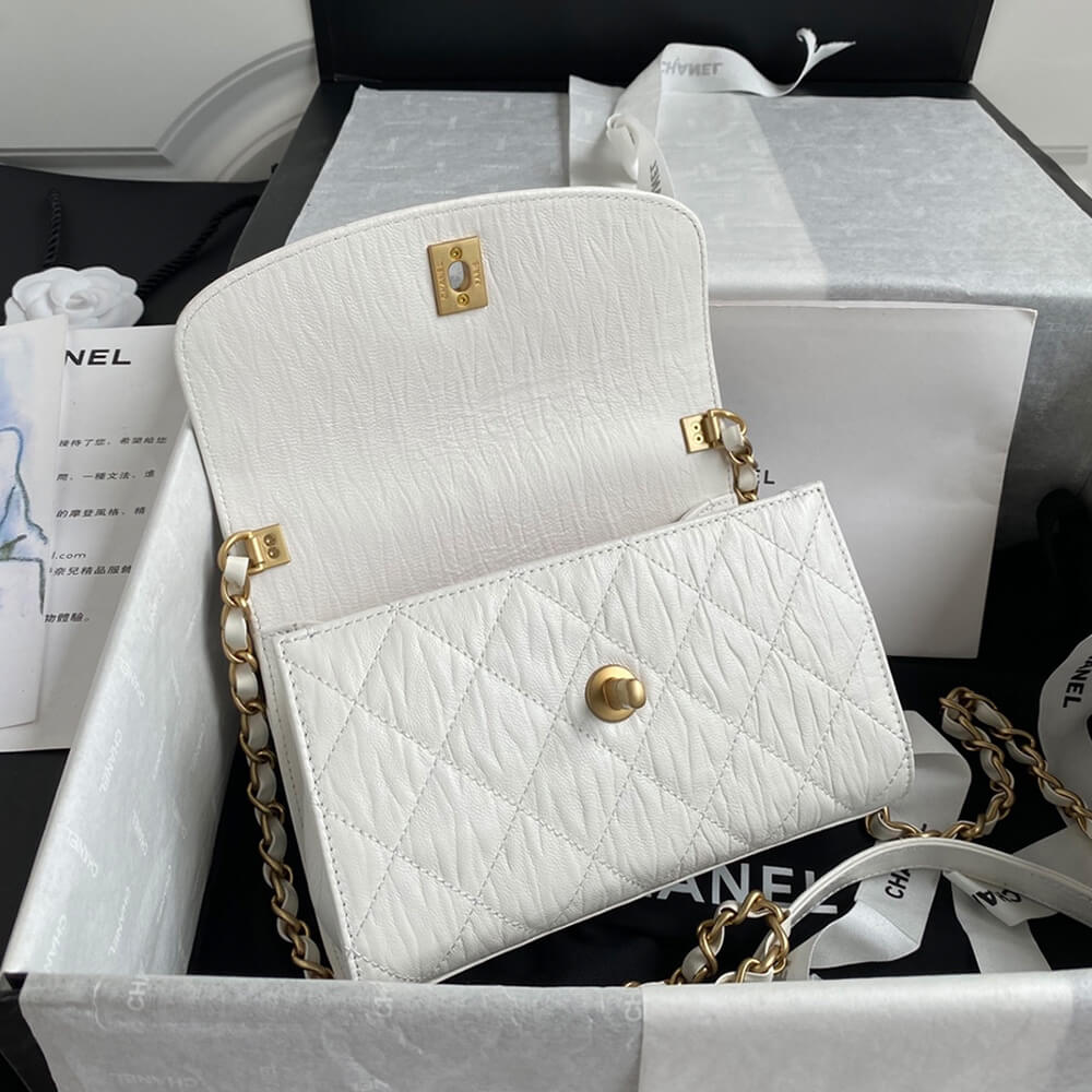 White CHANEL Mini Flap Bag with Top Handle - Image 7