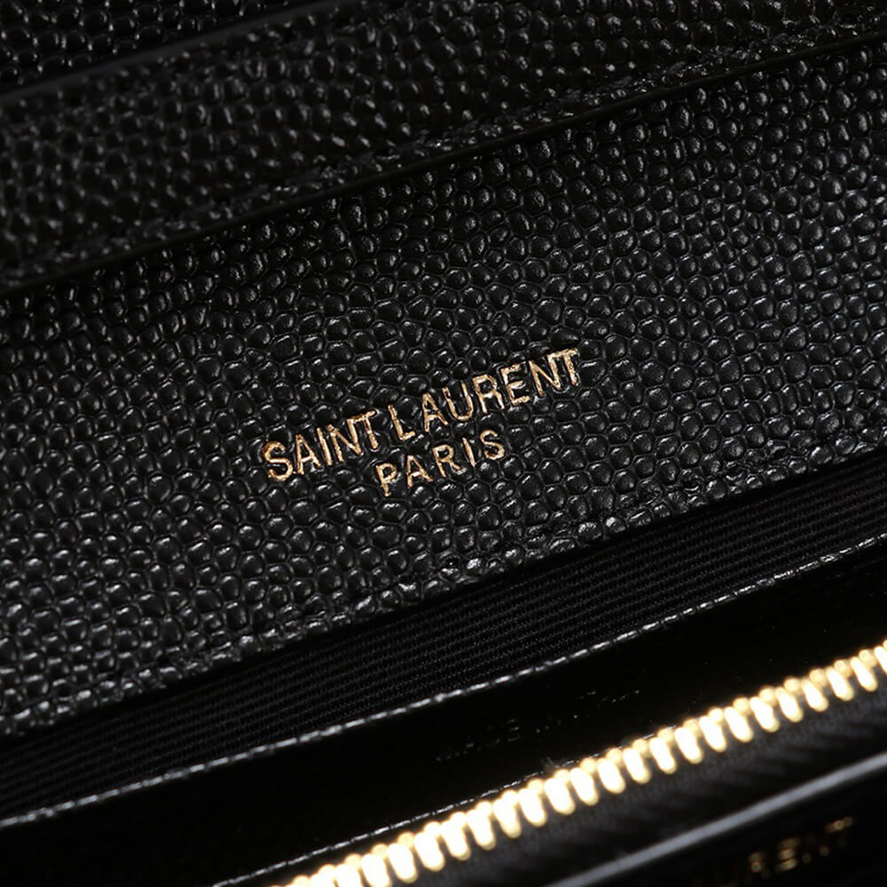 Black Saint Laurent Chain-strap YSL-plaque grained-leather wallet - Image 7