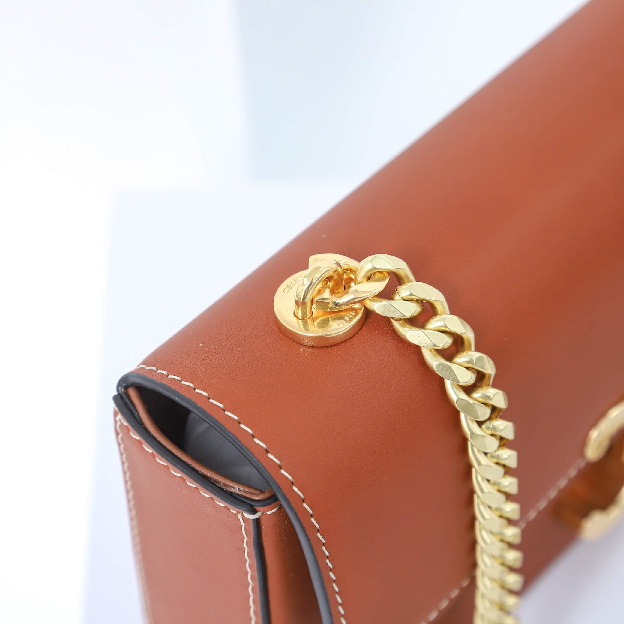 Brown CELINE CLAUDE shiny cowhide leather chain shoulder bag - Image 7