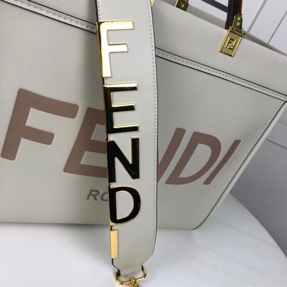 White FENDI SUNSHINE Medium Tote Bag - Image 7