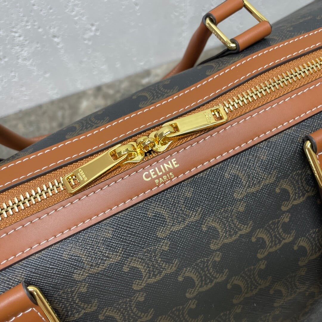 CELINE Medium duffle bag in logo-print calfskin - Image 7