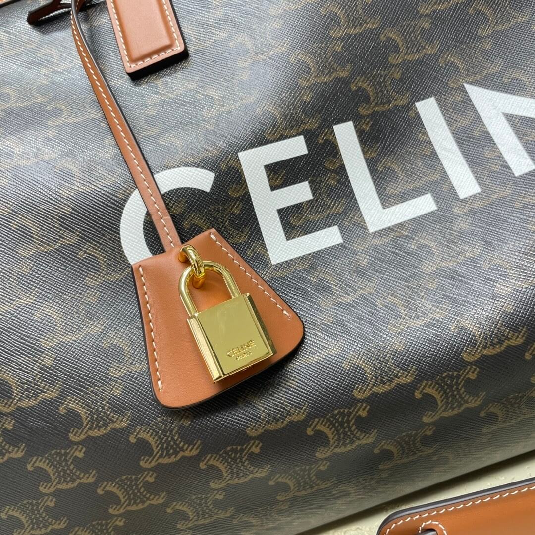 CELINE Medium duffle bag in logo-print calfskin - Image 7
