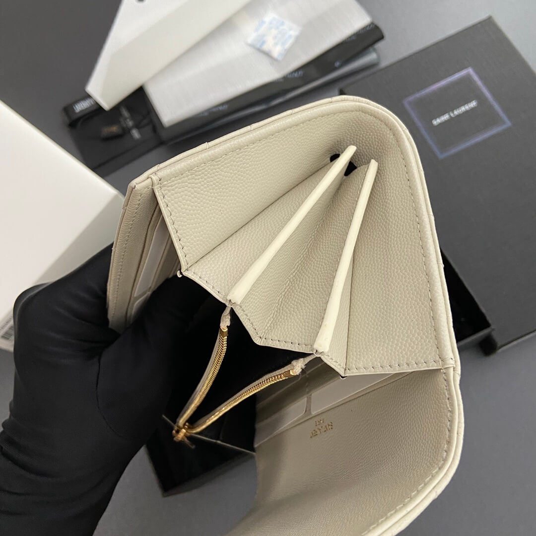 White YSL CASSANDRE MATELASSE LARGE FLAP WALLET IN GRAIN DE POUDRE LEATHER - Image 7