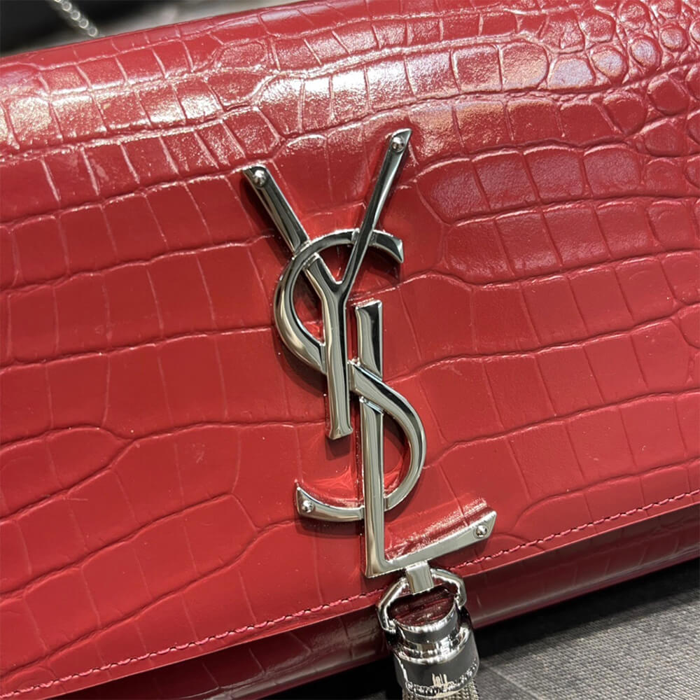 Red YSL KATE EMBOSSED SHOULDER BAG - Image 7