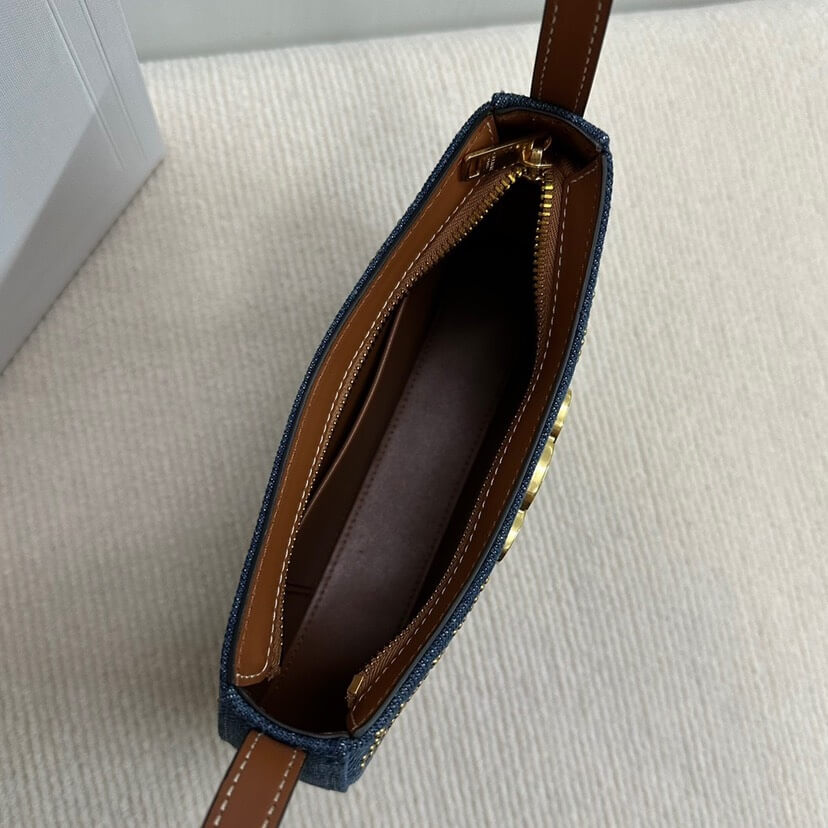 CELINE TILLY TRIOMPHE Medium Bag in Studded Denim and Calfskin - Image 8