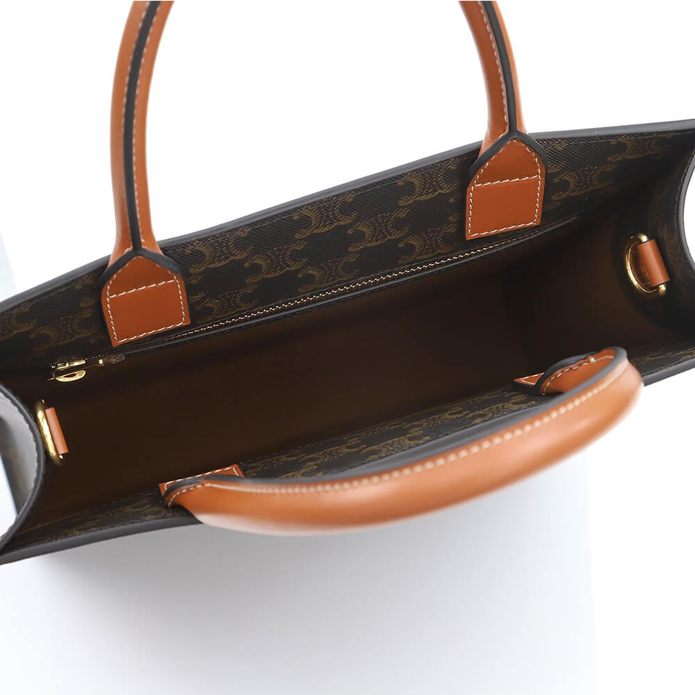 Tan CELINE Vertical Cabas bag in calfskin with logo print and Celine print - Image 8