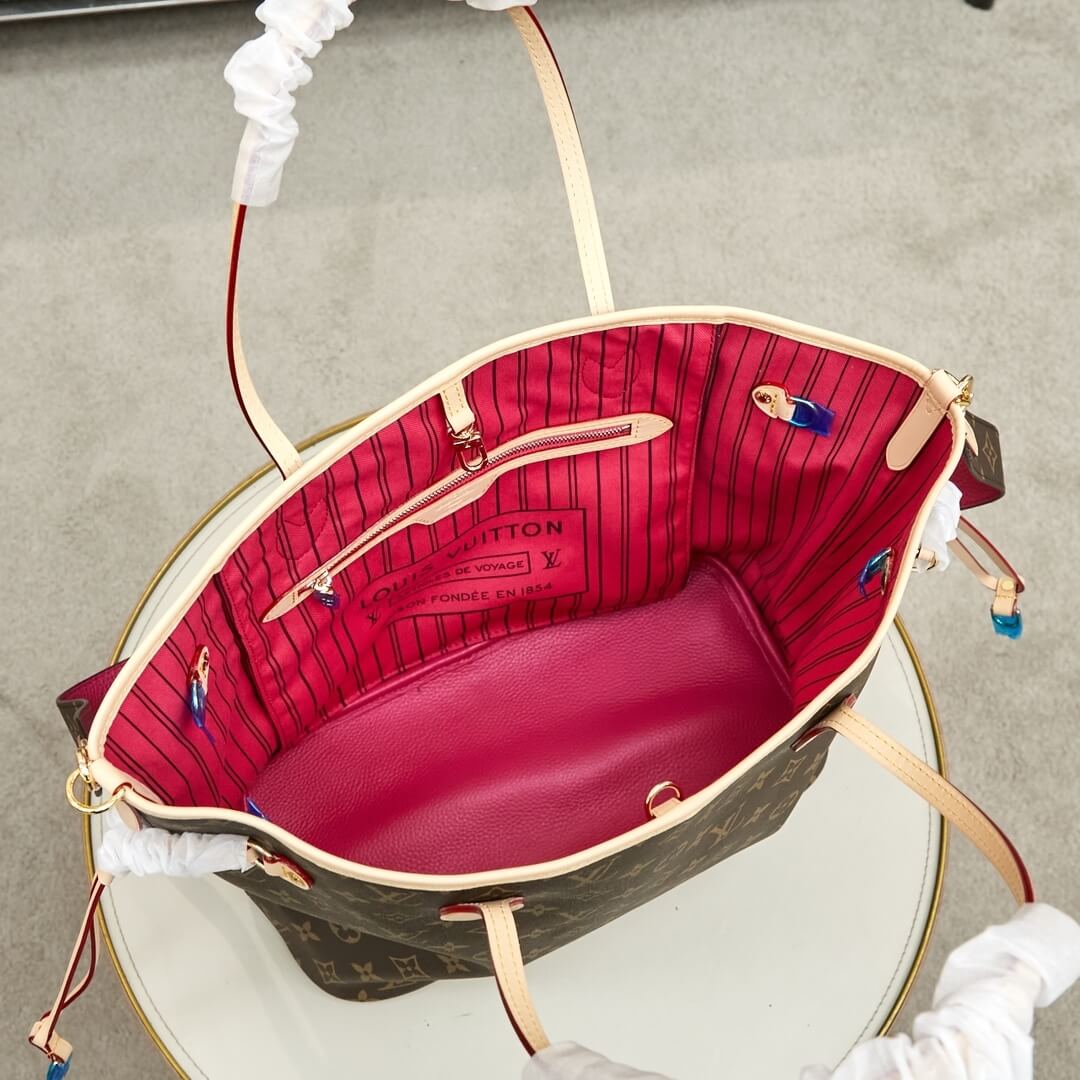 Rose Pondichery LV Neverfull Bandouliere Inside Out MM - Image 8