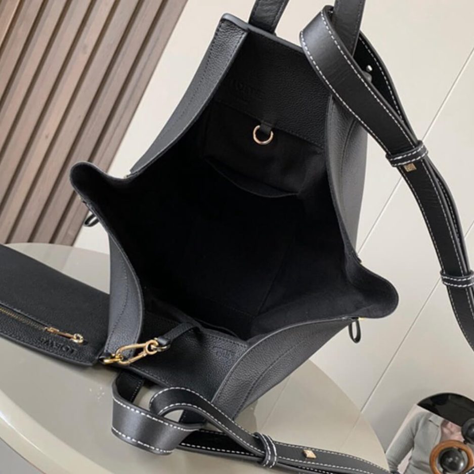 Black Loewe Small Hammock bag in soft grained calfskin - Image 8