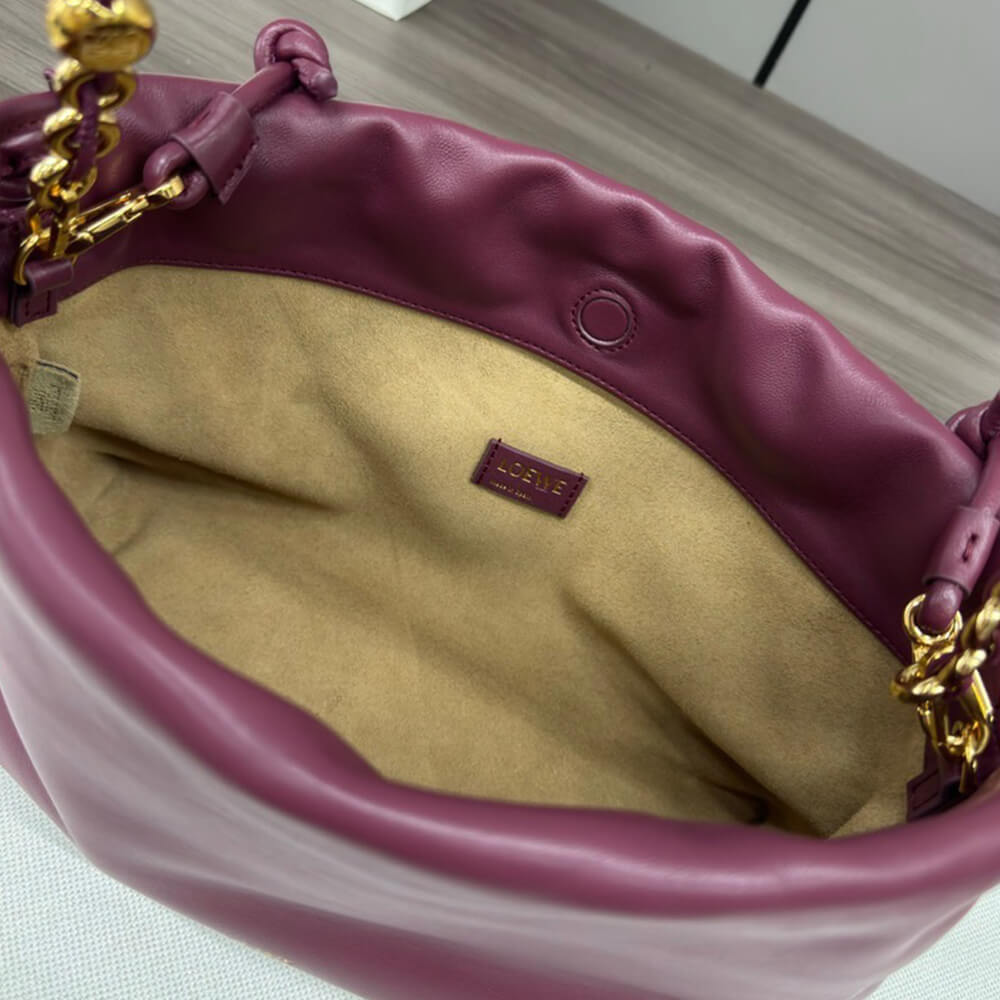 Dark Burgundy Loewe Medium Flamenco purse in mellow nappa lambskin - Image 8