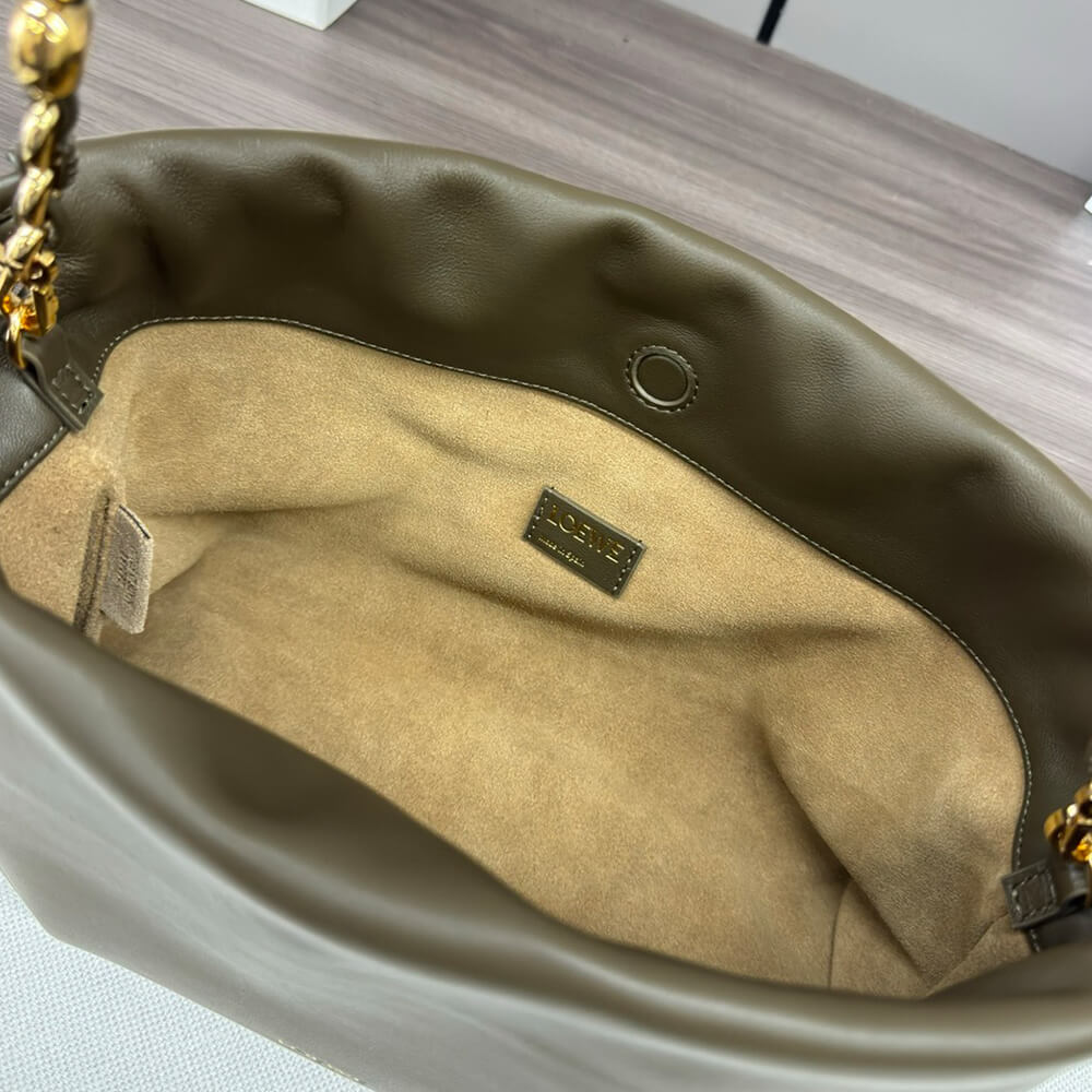 Dark Khaki Green Loewe Medium Flamenco purse in mellow nappa lambskin - Image 8