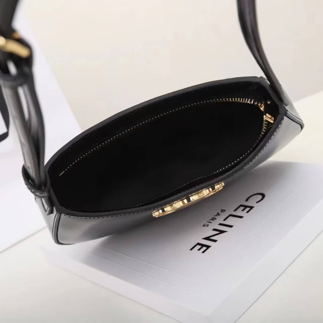 Black CELINE TILLY medium bag in shiny calf leather - Image 8