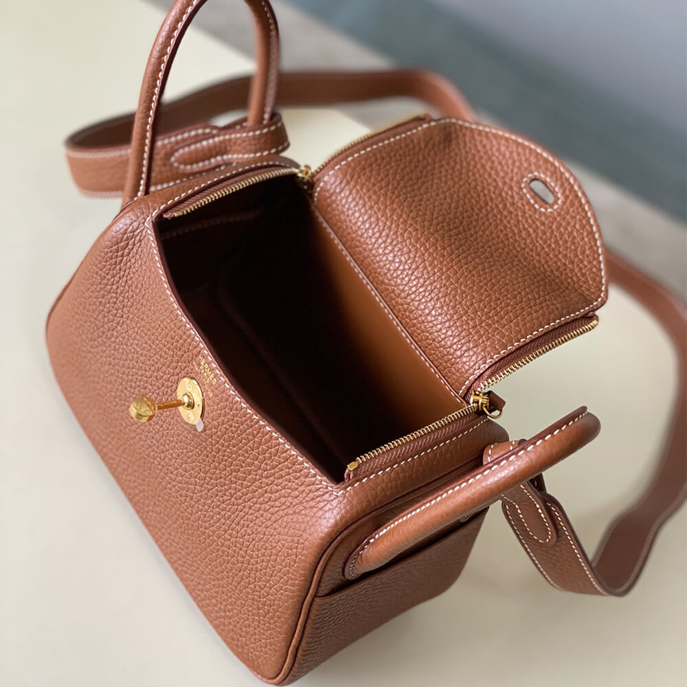 Golden Brown Hermes Lindy Mini Bag - Image 8
