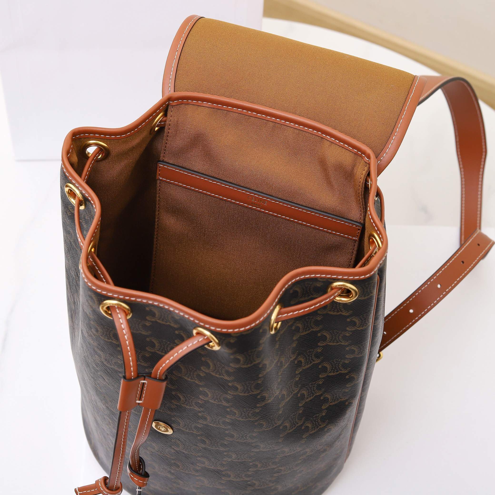 CELINE FOLCO Logo Print Calfskin Medium Backpack - Image 8