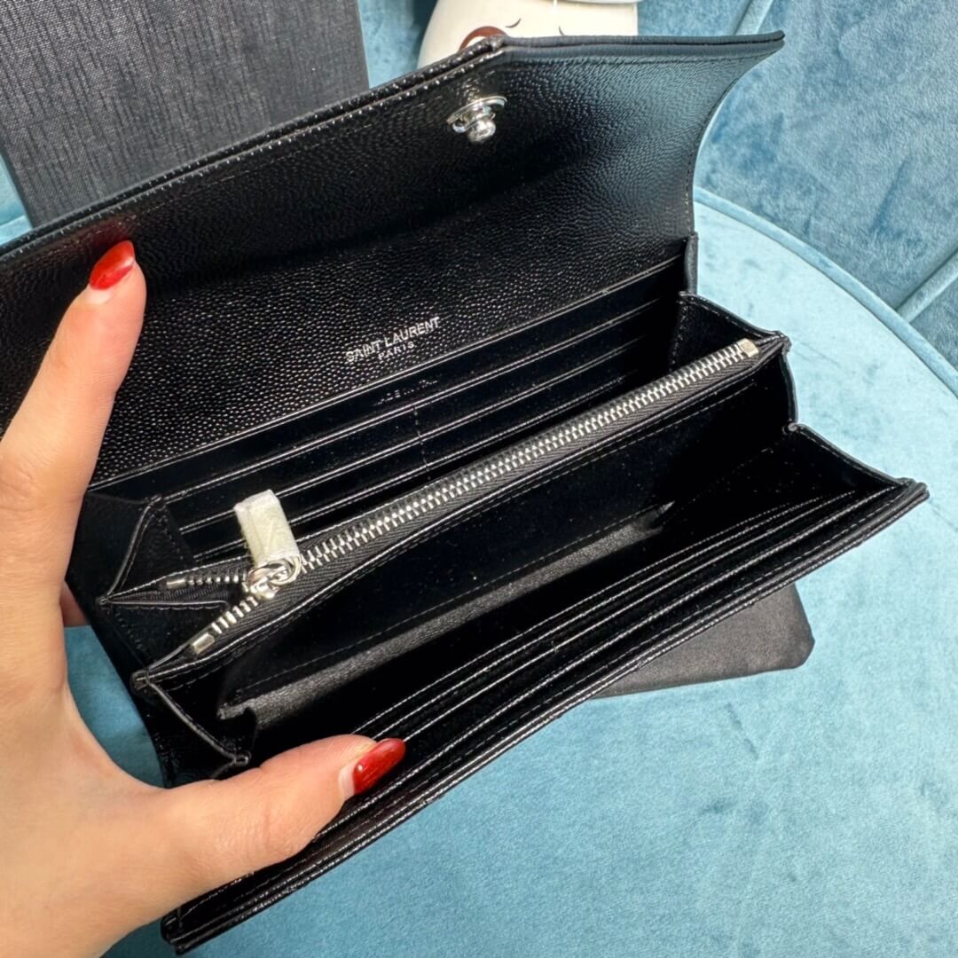 Black YSL CASSANDRE MATELASSE LARGE FLAP WALLET IN GRAIN DE POUDRE LEATHER - Image 8