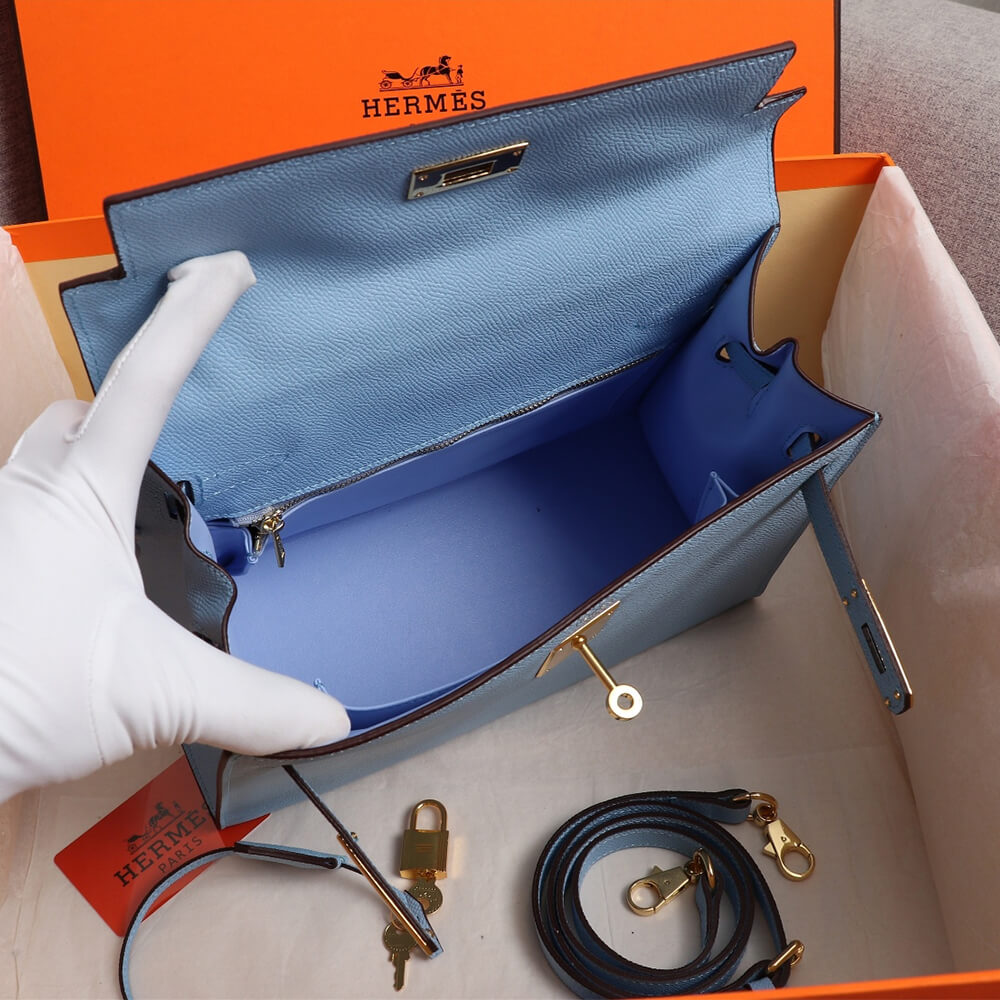 linen blue Hermes Kelly 25 - Image 8