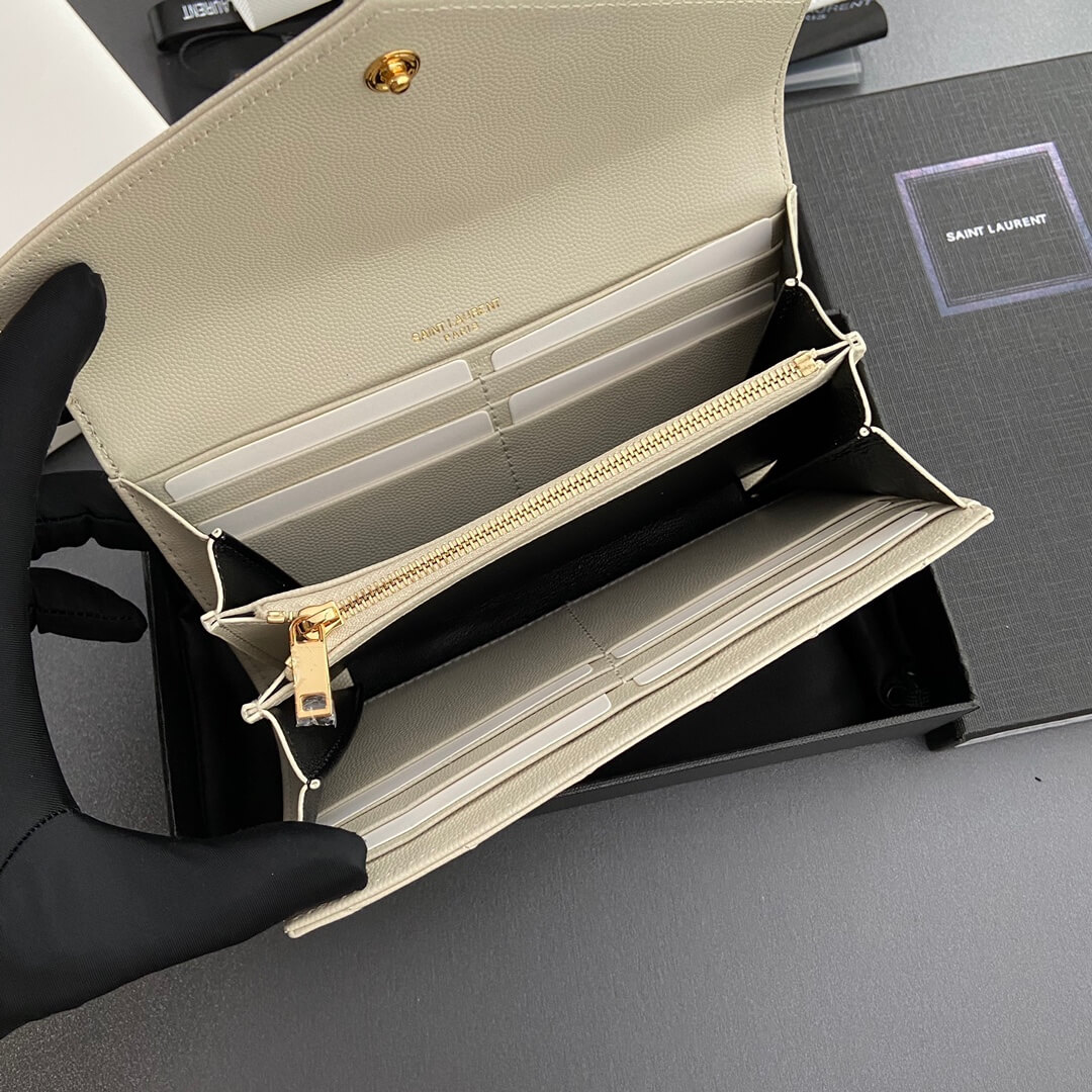 White YSL CASSANDRE MATELASSE LARGE FLAP WALLET IN GRAIN DE POUDRE LEATHER - Image 8