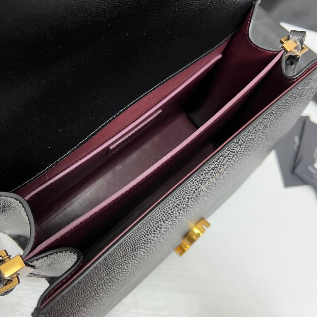 Black YSL CASSANDRA Medium Grainy Embossed Leather Top Handle Bag - Image 8