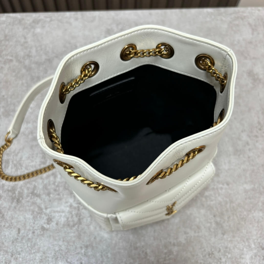 White YSL Joe quilted lambskin mini bucket bag - Image 8