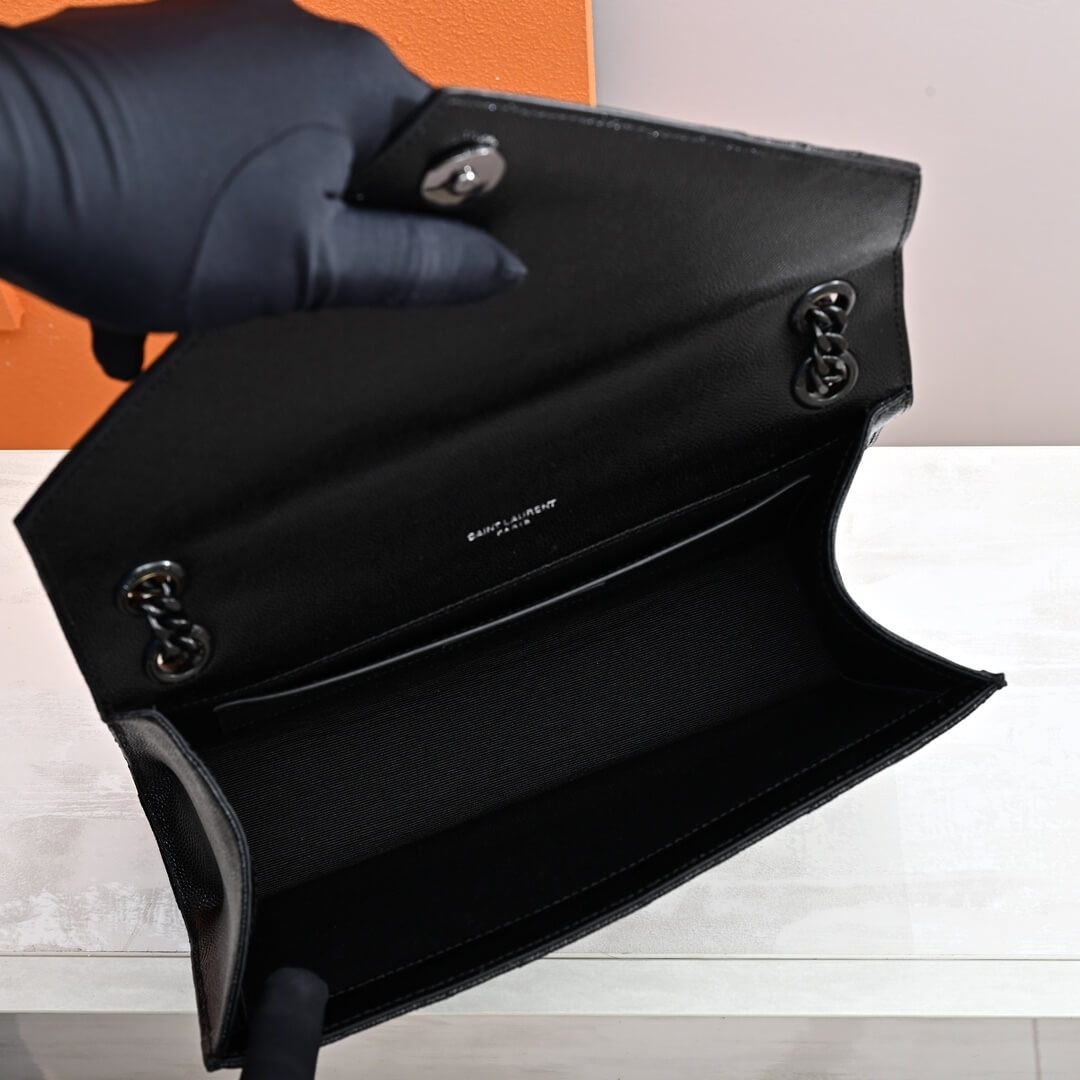 Black YSL ENVELOPE MEDIUM IN QUILTED GRAIN DE POUDRE EMBOSSED LEATHER - Image 9