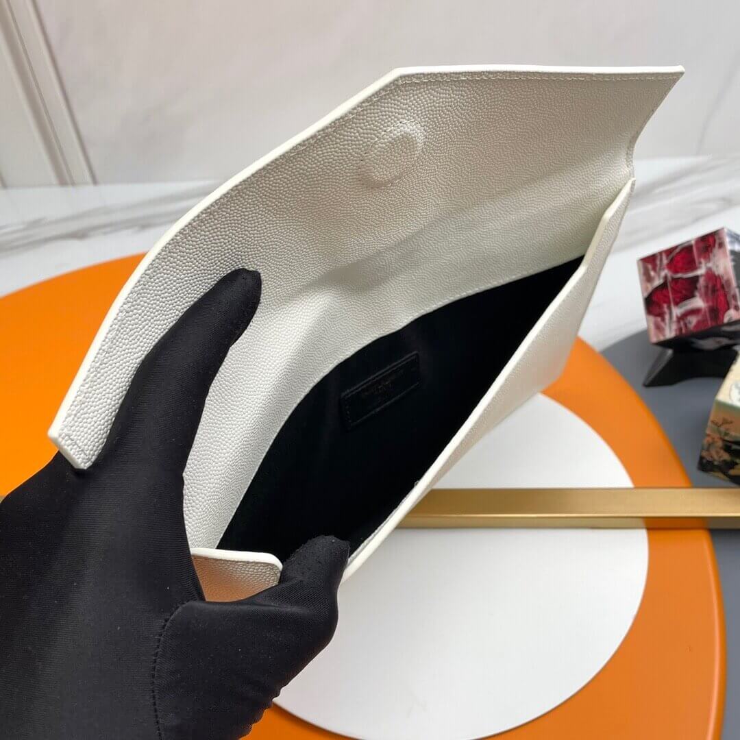 white YSL UPTOWN POUCH IN GRAIN DE POUDRE EMBOSSED LEATHER - Image 9