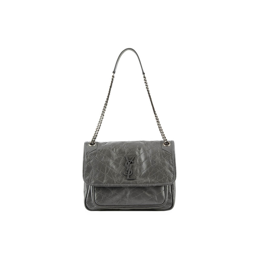 Grey SAINT LAURENT NIKI MEDIUM IN CRINKLED VINTAGE LEATHER