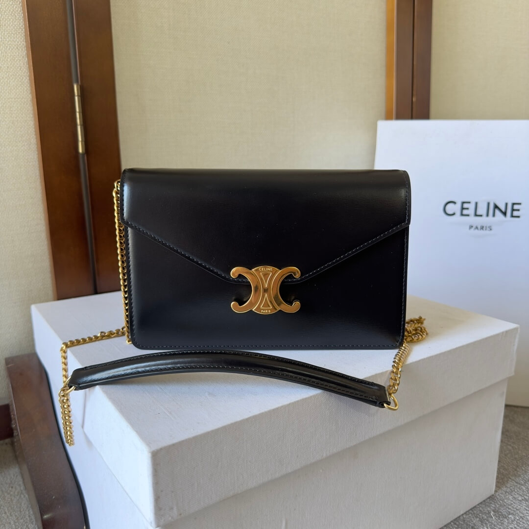 CELINE MARGO Shiny Calfskin Leather Chain Wallet - Image 2