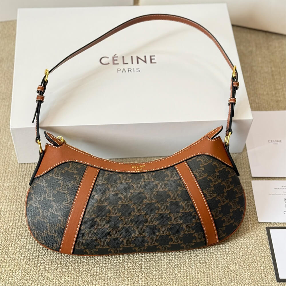 CELINE STRIPED LOGO PRINTED COW LEATHER HOBO BAG - Image 2