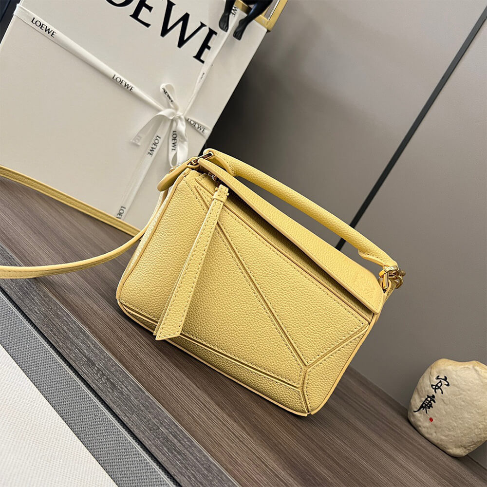 Yellow LOEWE Mini Puzzle bag in classic calfskin - Image 2