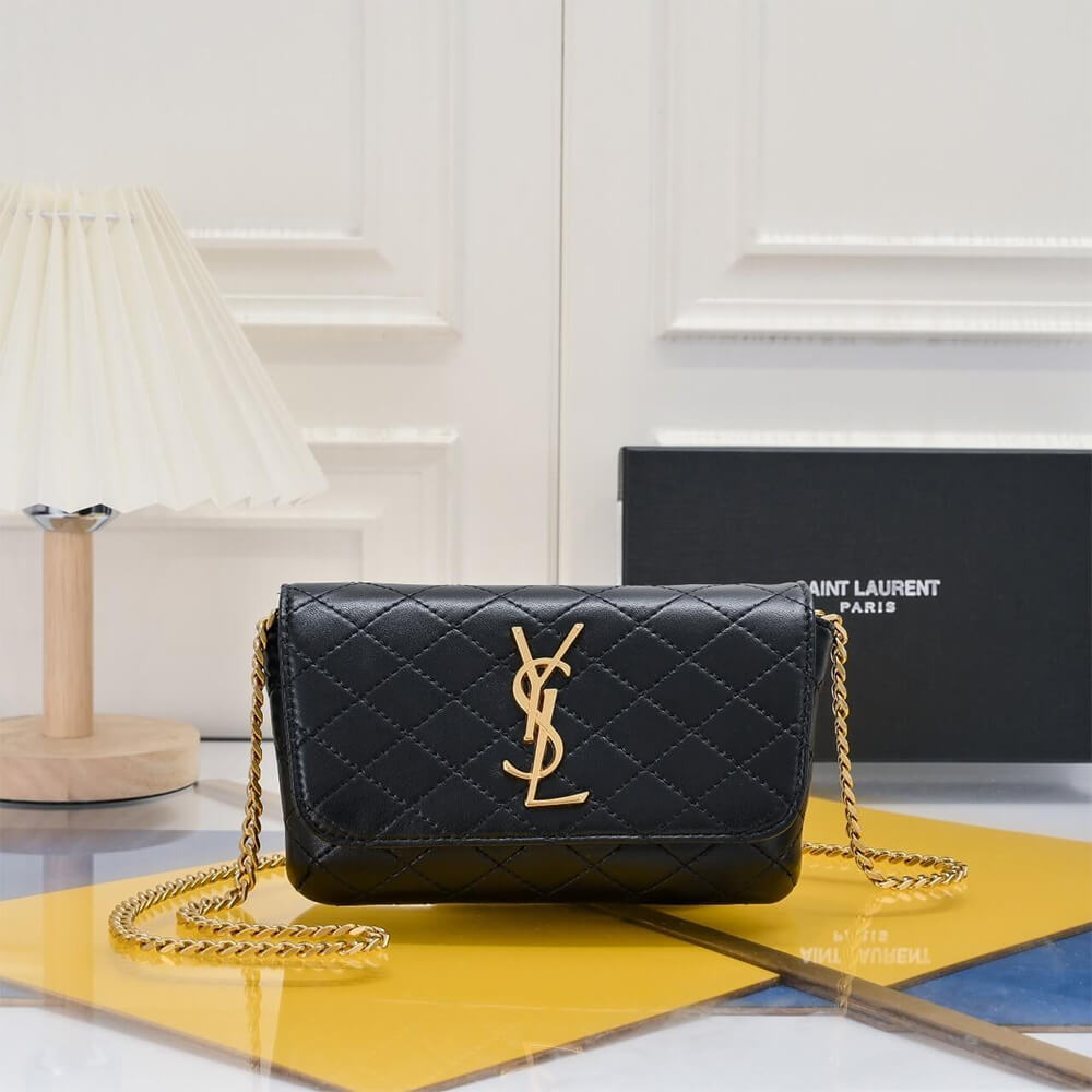 Black YSL GABY chain phone holder in lambskin - Image 2