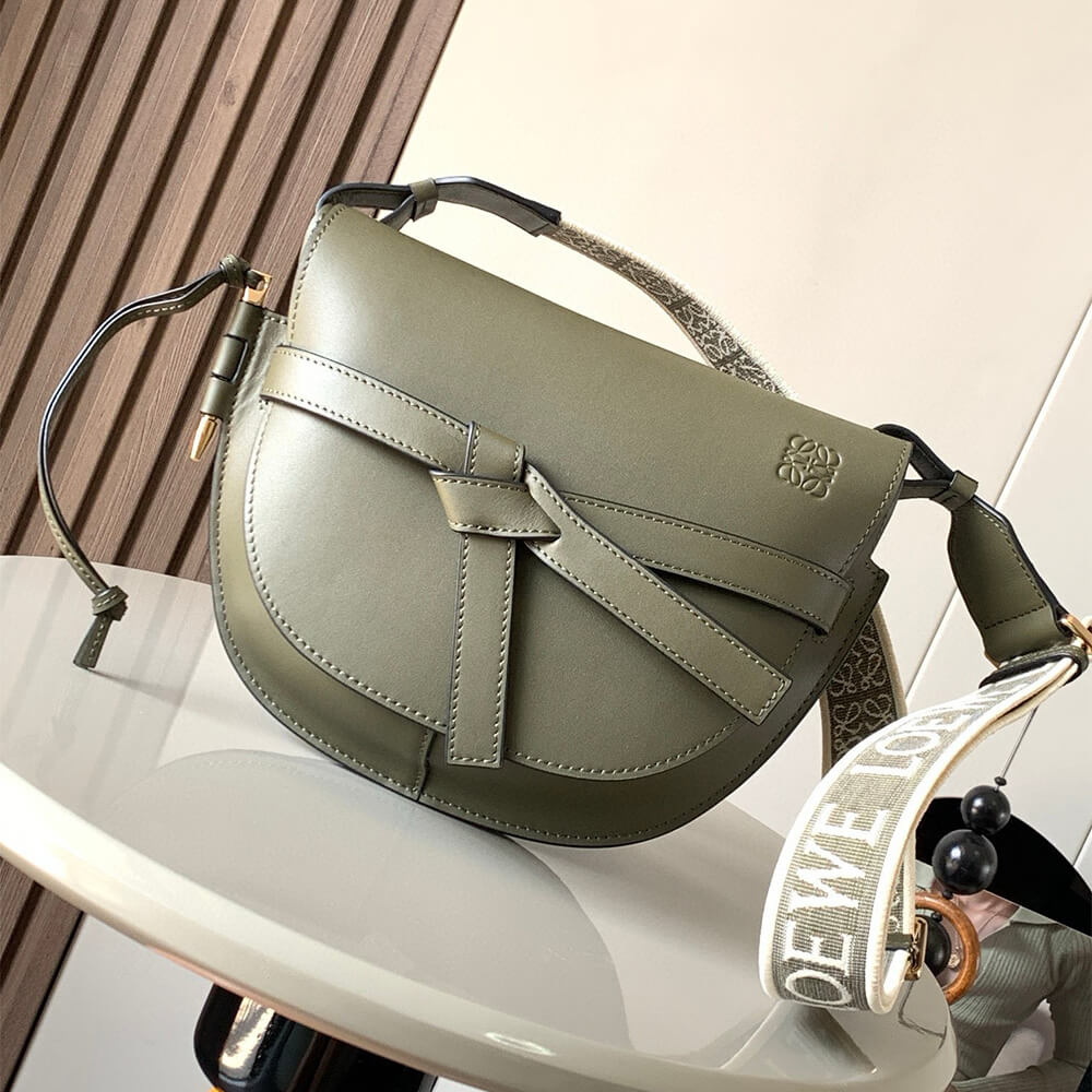 Autumn Green Loewe Small Gate bag in soft calfskin and jacquard - Image 2