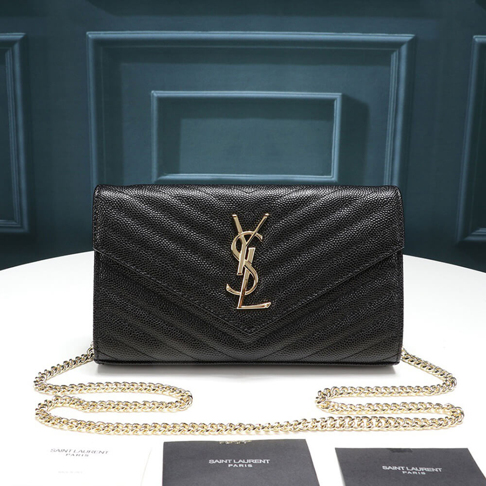 Black Saint Laurent Chain-strap YSL-plaque grained-leather wallet - Image 2