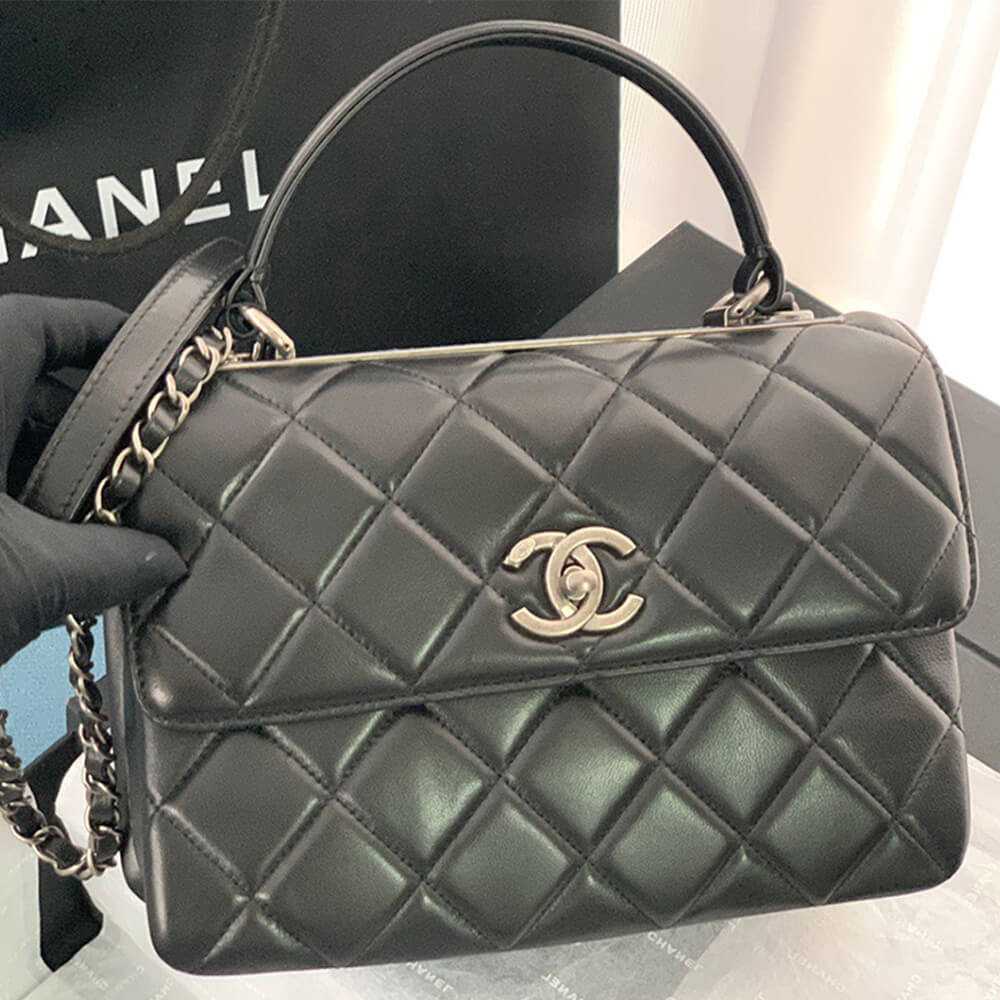 Black CHANEL FLAP BAG WITH TOP HANDLE - Image 2
