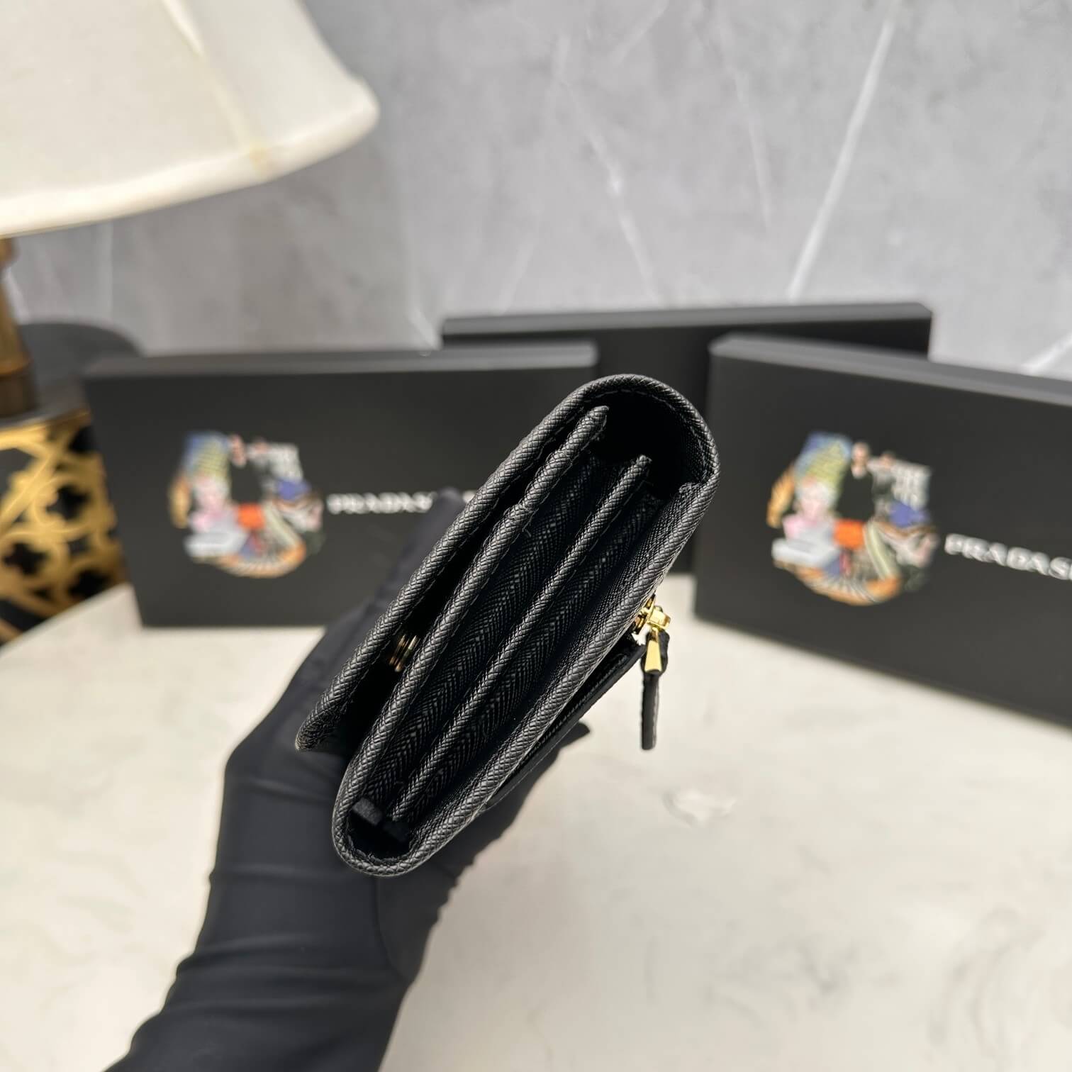Black Prada Large Saffiano Leather Wallet - Image 3