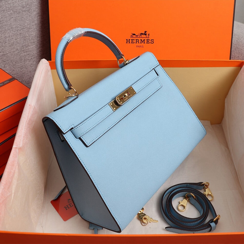 linen blue Hermes Kelly 25 - Image 3