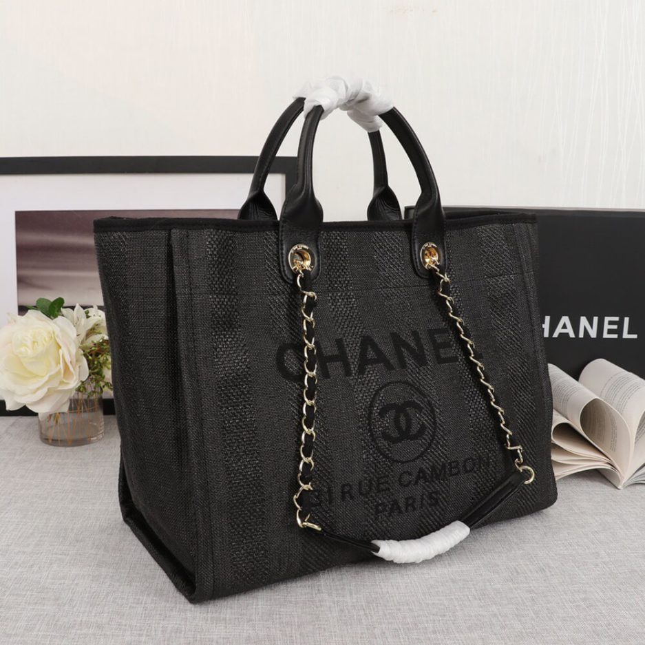 CHANEL Woven Straw Raffia Striped Medium Deauville Tote - Image 3