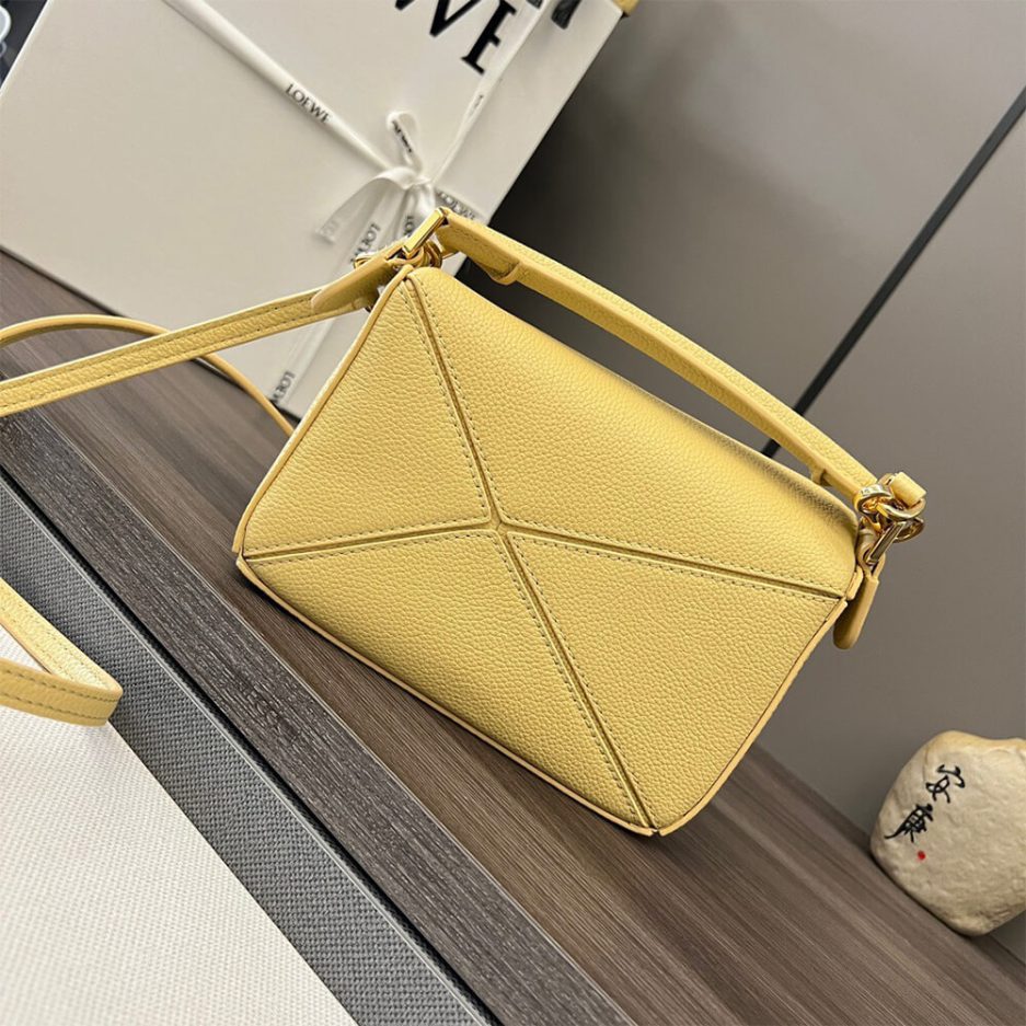 Yellow LOEWE Mini Puzzle bag in classic calfskin - Image 4