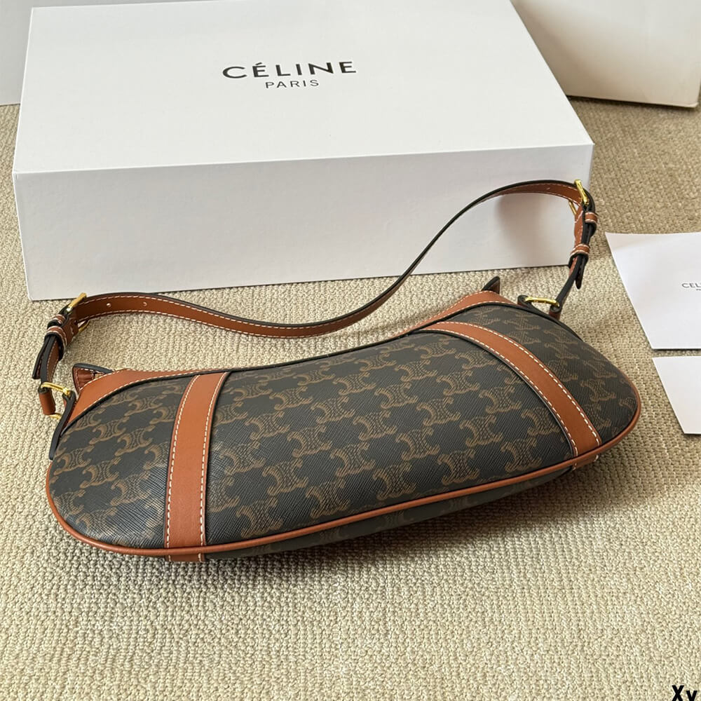 CELINE STRIPED LOGO PRINTED COW LEATHER HOBO BAG - Image 5