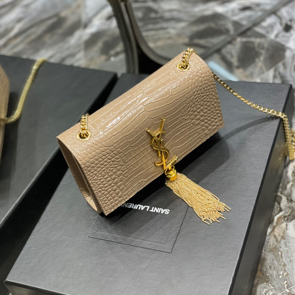 beige YSL KATE EMBOSSED SHOULDER BAG - Image 5