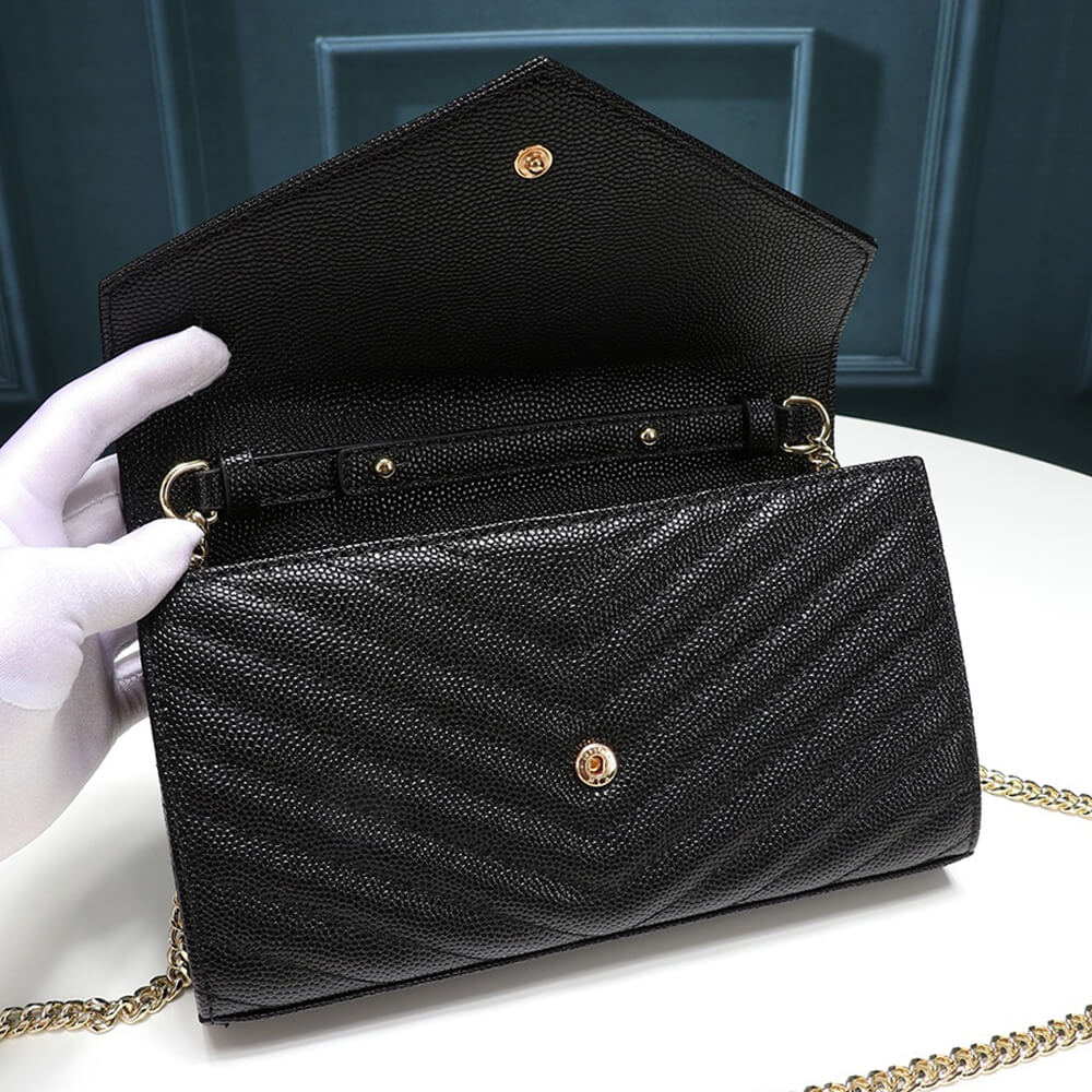 Black Saint Laurent Chain-strap YSL-plaque grained-leather wallet - Image 6