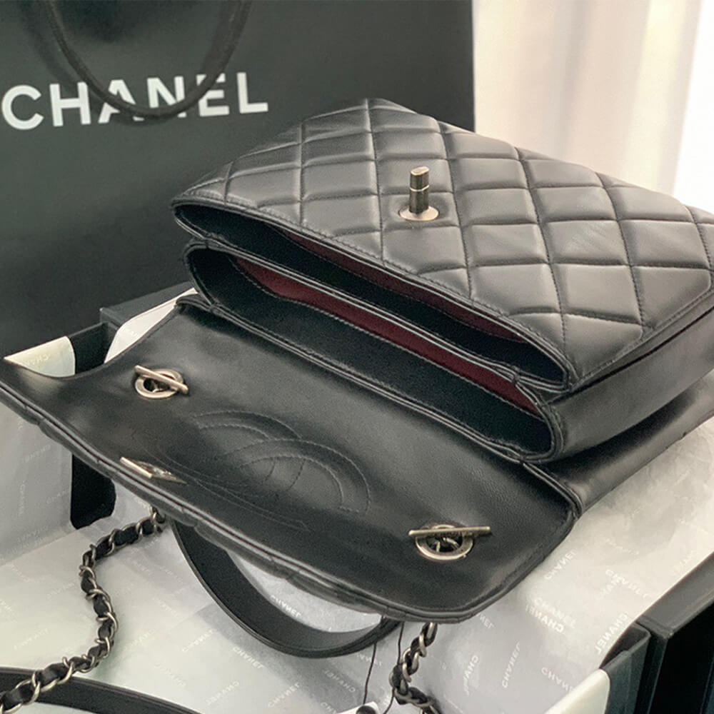 Black CHANEL FLAP BAG WITH TOP HANDLE - Image 6