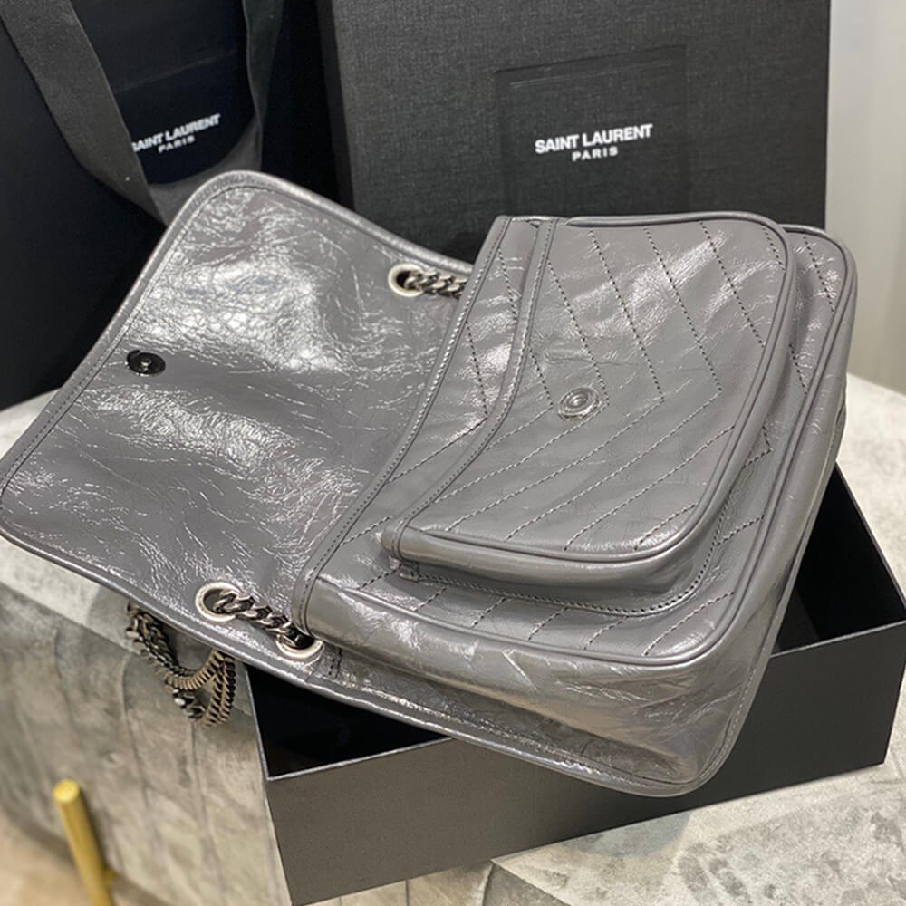 Grey SAINT LAURENT NIKI MEDIUM IN CRINKLED VINTAGE LEATHER - Image 6