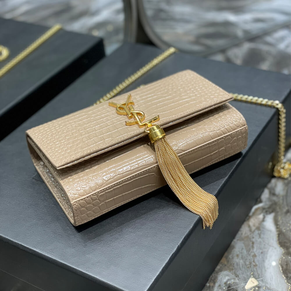 beige YSL KATE EMBOSSED SHOULDER BAG - Image 7