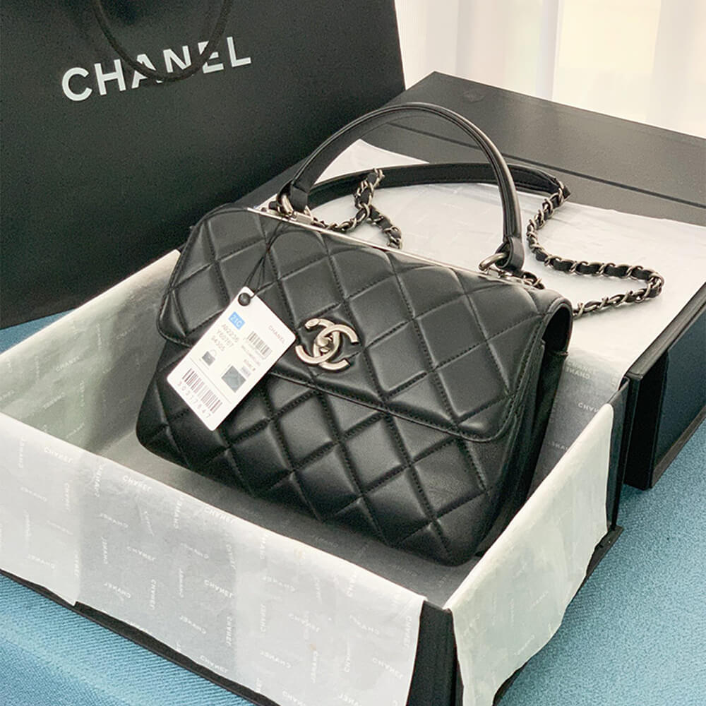 Black CHANEL FLAP BAG WITH TOP HANDLE - Image 8