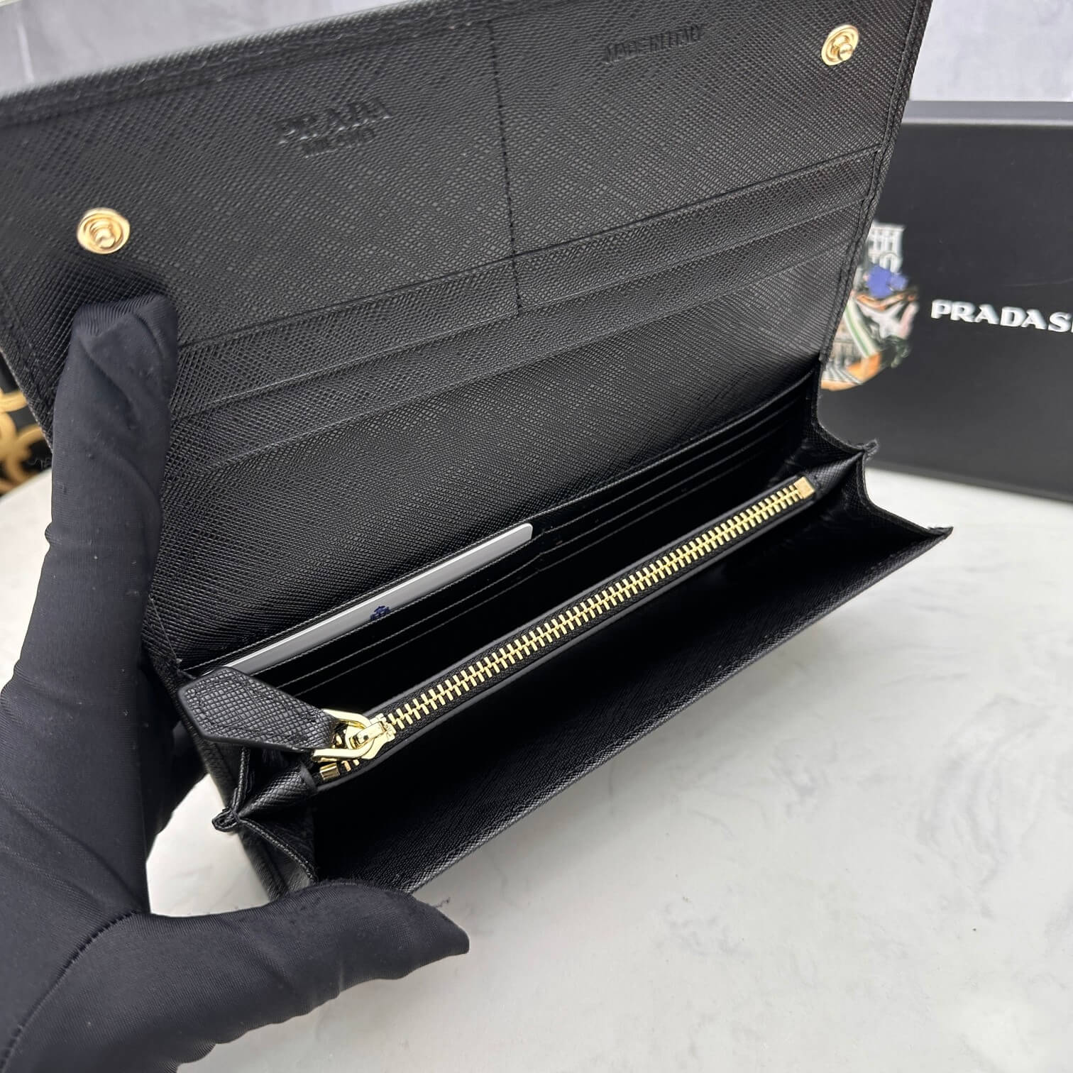 Black Prada Large Saffiano Leather Wallet - Image 8